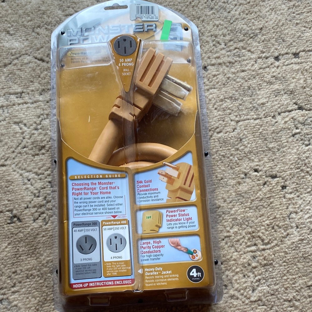 New stove cord monster power 4 prong 50 amp 250 volt new